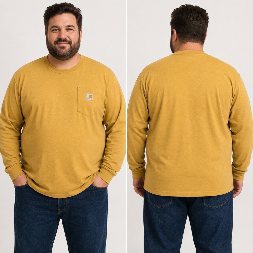 Carhartt Men K126 Workwear Pocket Long Sleeve T-Shirt Mustard Yellow 3XL Regular